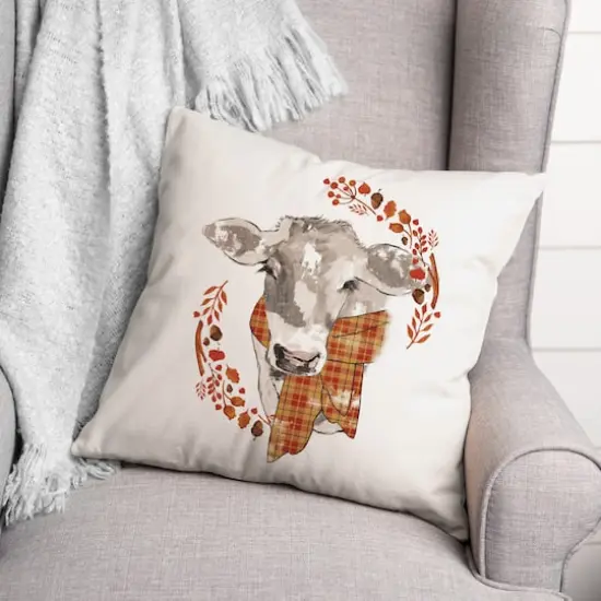 Autumn Cow Wreath Throw Pillow {3}
