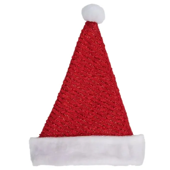 17" Red & White Striped Santa Hat with Pom Pom & Cuffed Faux Fur {1}