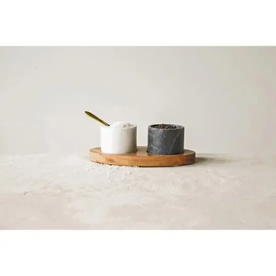 Hello Honey&reg; Marble Salt & Pepper Bowls on Mango Wood Tray Set {3}