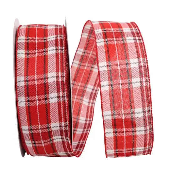 JAM Paper 2.5" x 50yd. Twill Wired Holiday Plaid Ribbon {1}
