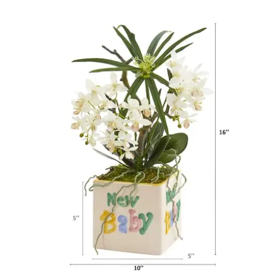 16" Orchid Phalaenopsis and Cyperus Artificial Arrangement in New Baby Vase {3}