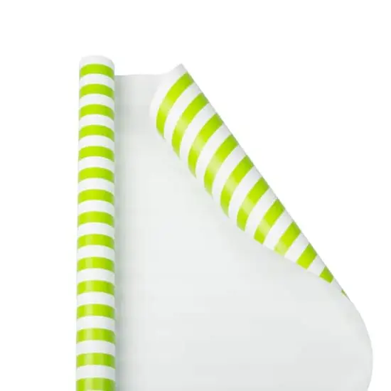 JAM Paper Striped Gift Wrap Lime Green and White {4}