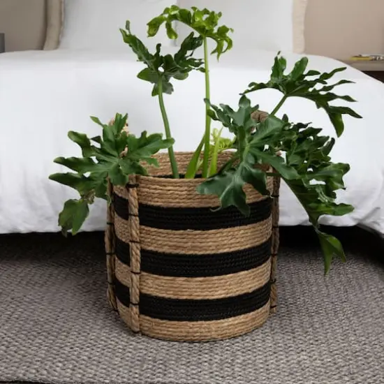 Household Essentials 20" Black & Natural Stripes Braided Basket with Handles {4}