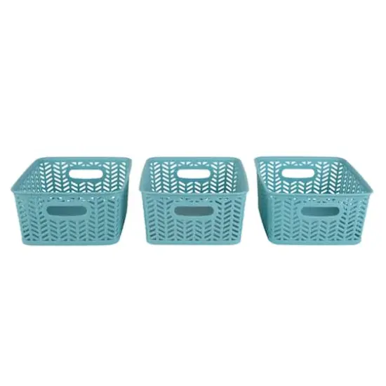 Simplify Small&nbsp;Herringbone Storage Basket, 3ct. Dusty Blue {1}