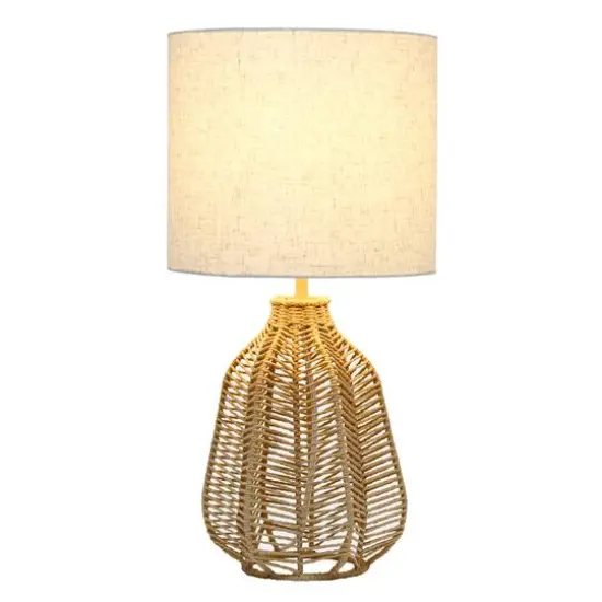 Lalia Home 21" Rattan Paper Rope Table Lamp with Shade Natural with light beige shade {3}