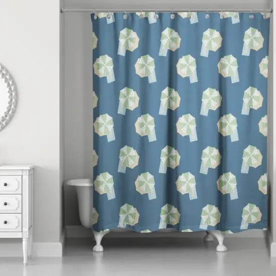 Umbrella Pattern Shower Curtain Navy and Green {3}