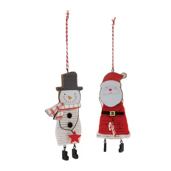 6.5" Wood & Felt Snowman & Santa Ornaments Set {4}