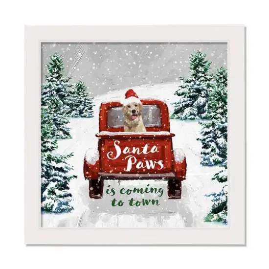 Santa Paws in Coming to Town White Framed Canvas Wall Art {1}