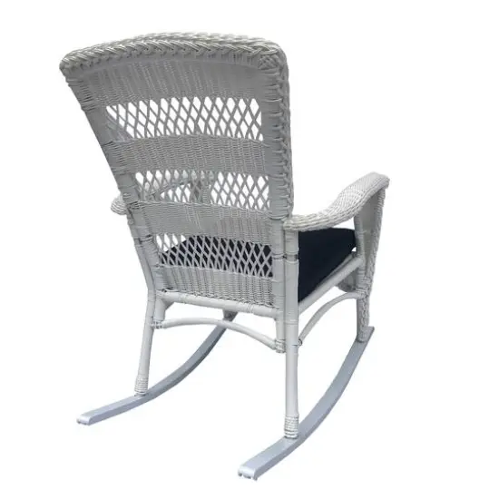 42" Wicker Rocker Chair with Cushion White {5}
