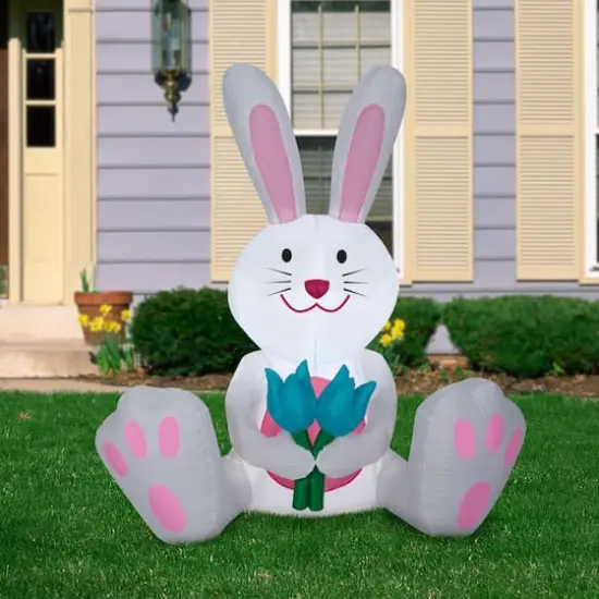 5ft. Airblown&reg; Inflatable Easter Bunny with Flowers {3}