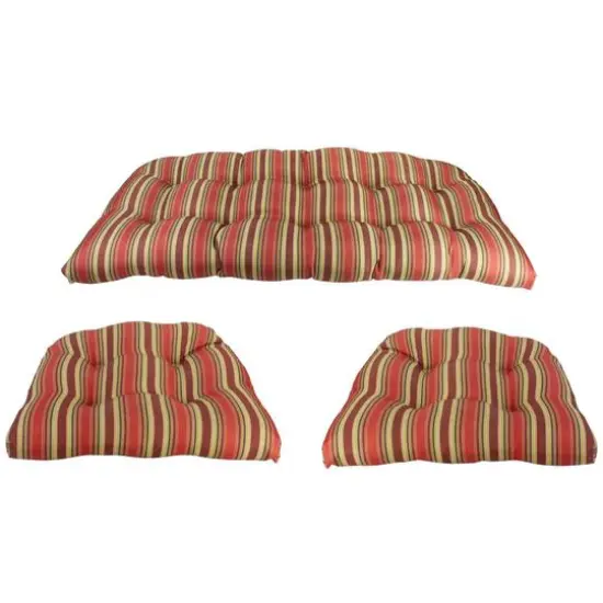 3 Piece Wicker Furniture Cushion Set Red/Green Stripe {1}