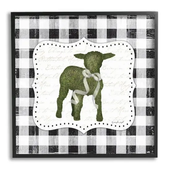 Stupell Industries Seasonal Easter Baby Calf Spring Tartan Pattern Framed Giclee Art Black {1}