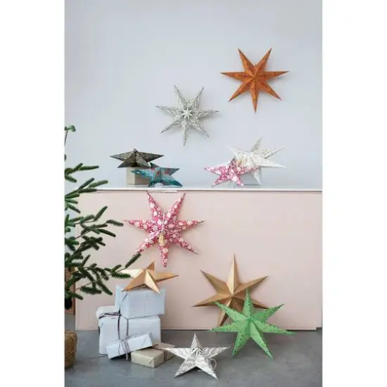 Hello Honey&reg; 24" Multicolor LED Paper Star Ornaments Set {4}