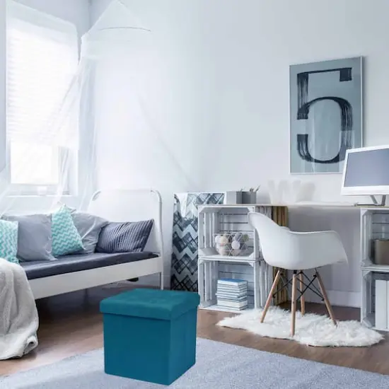 Sorbus 15" Faux Suede Storage Ottoman Cube Teal {3}