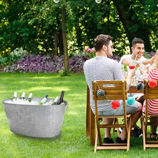 Mind Reader 12'' Large Round Galvanized Steel Beverage Tub with Handles {3}