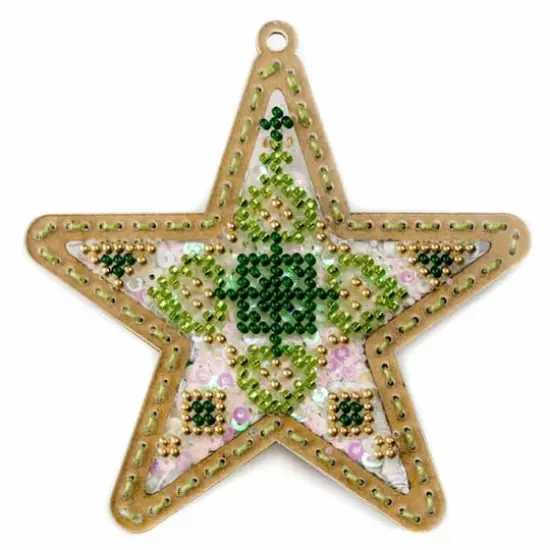 Wonderland Crafts Green & Gold Star Christmas Ornament Bead Embroidery Kit {4}
