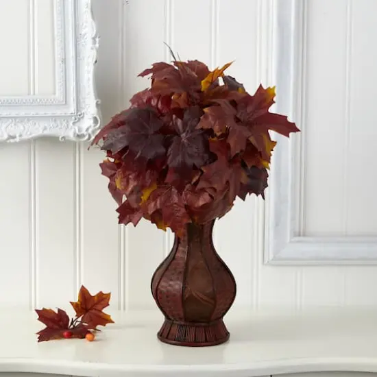 24" Autumn Burgundy Maple Leaf in Decorative Planter {4}