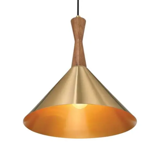 Hello Honey® Axel Brushed Gold Mid-Century Modern Metal & Natural Stained Wood Ceiling Light {6}