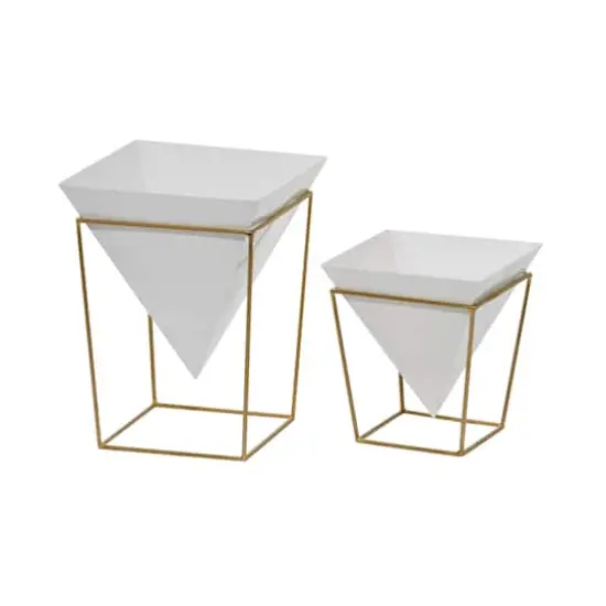 CosmoLiving by Cosmopolitan Set of 2 White Metal Contemporary Planter, 10", 15" {3}