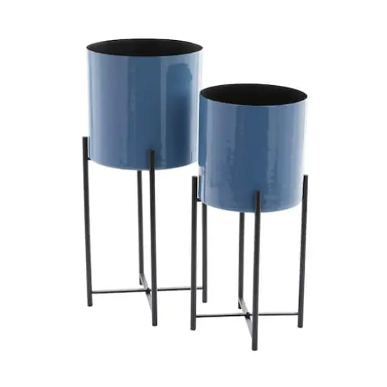 CosmoLiving by Cosmopolitan Set of 2 Blue Iron Contemporary Planter, 24" x 10" x 10" {4}