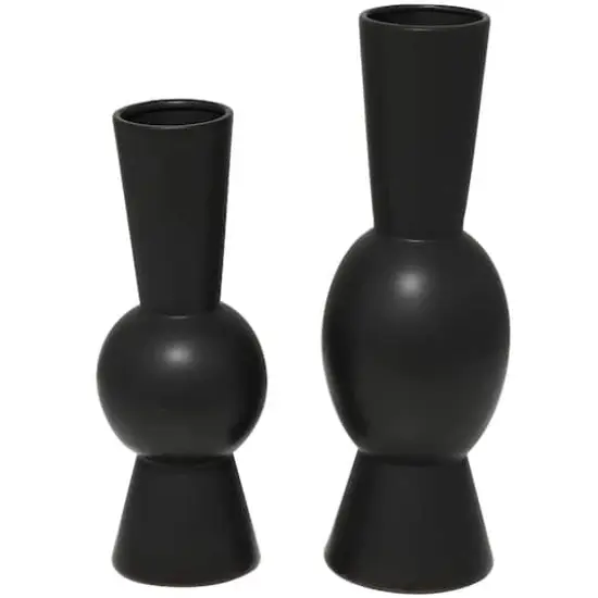 Ceramic Fluted Round Abstract Vase Set Black {5}