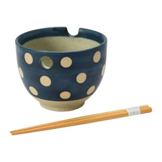 Hello Honey® Polka Dot Stoneware Ceramic Bowl with Chopsticks {4}