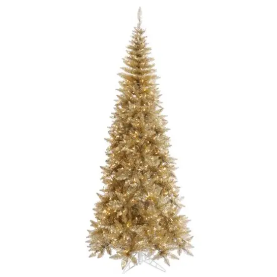 6.5ft. Pre-Lit Champagne Tinsel Fir Slim Artificial Christmas Tree, Clear Lights {1}