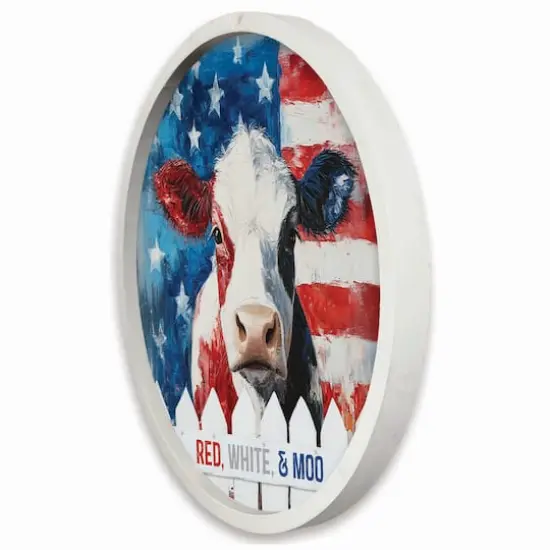 20" x 20" Red, White & Moo Round Framed Print {3}