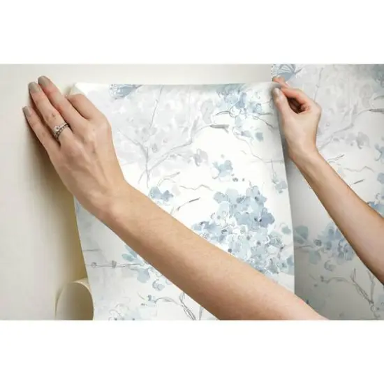 RoomMates Cherry Blossoms Peel & Stick Wallpaper Blue and white {11}