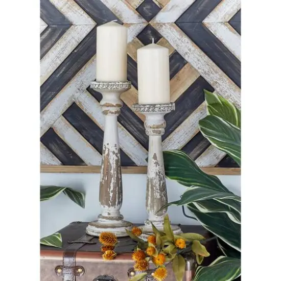 Brown & White Traditional Candle Holder Set, 13" & 15" {11}