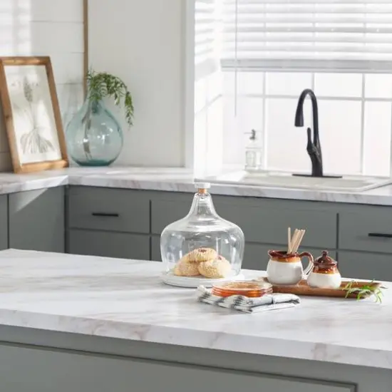 White Stoneware and Glass Contemporary Cake Stand with Cloche, 11" x 9" x 9" {7}