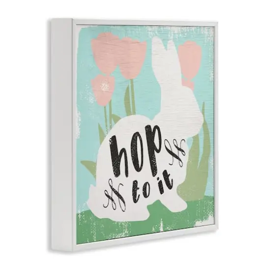 Stupell Industries Hop To It Easter Bunny Phrase Spring Tulips Framed Giclee Art White {4}