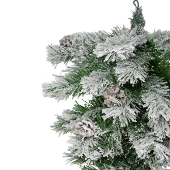 22" Unlit Snowy Flocked Angel Pine with Pine Cones Christmas Teardrop Swag {4}