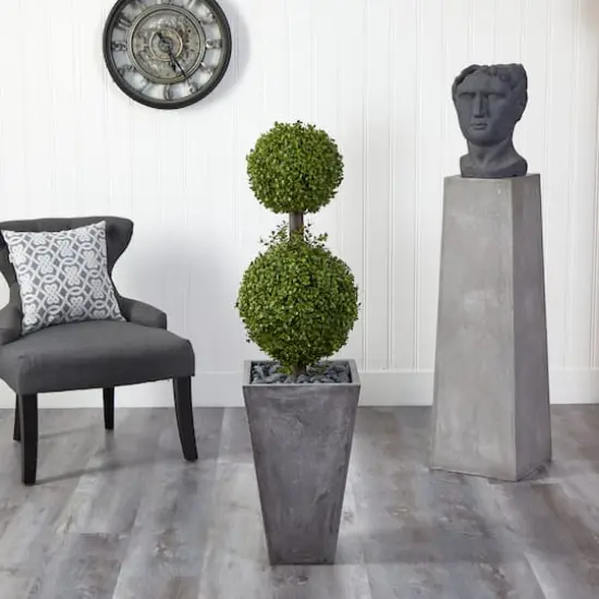 4ft. Double Boxwood Topiary Tree in Cement Planter {4}