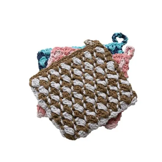 Hello Honey&reg; Multicolor Woven Cotton Crocheted Pot Holders Set {3}
