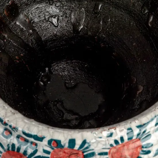 Hello Honey&reg; 7.75" Multicolor Crackle Glaze Decorative Printed Terra Cotta Footed Planter {8}