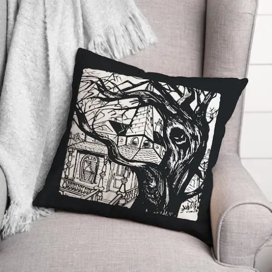Haunted House Sketch Throw Pillow {3}