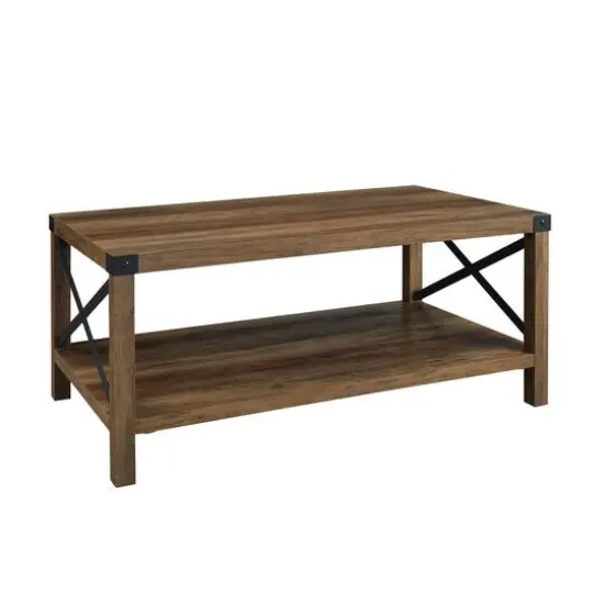 Walker Edison Black Metal & Reclaimed Barnwood Rustic Coffee Table  {4}