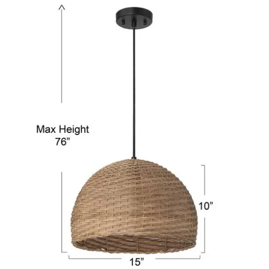 Hello Honey® Calypso Stained Natural Metal & Handwoven Wicker Dome Ceiling Light {5}