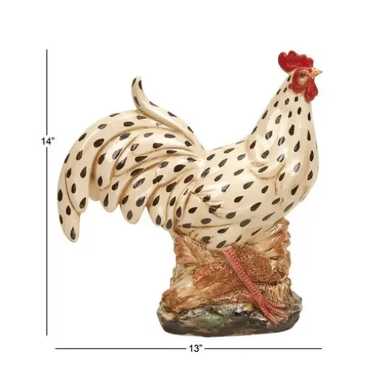 14" Beige Ceramic Farmhouse Rooster Garden Sculpture {7}