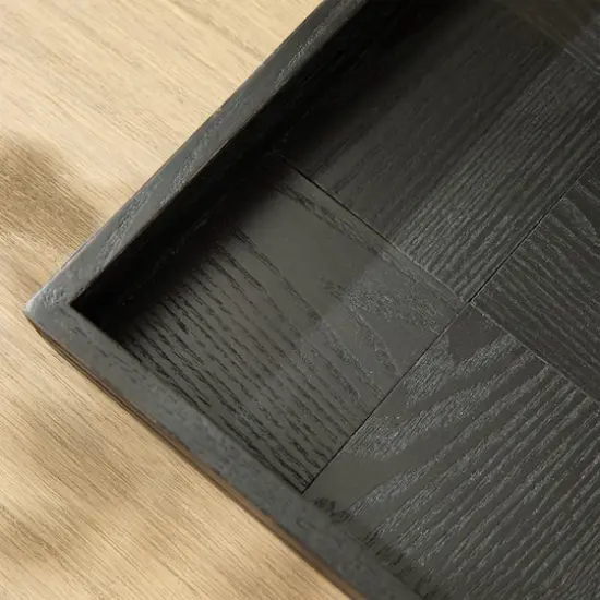 Glitzhome&reg; Black Leaf Shape Ash Wood Decorative Trays Set {8}