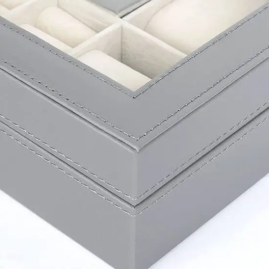 NEX&trade; 12" 8-Slot Gray Lockable Artificial Leather Watch Case Organizer {4}