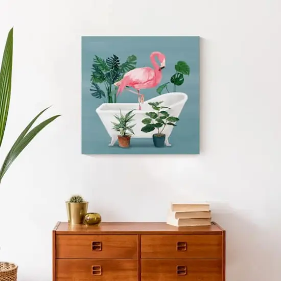Flamingo In The Tub 20" x 20" Canvas Wall Art {5}