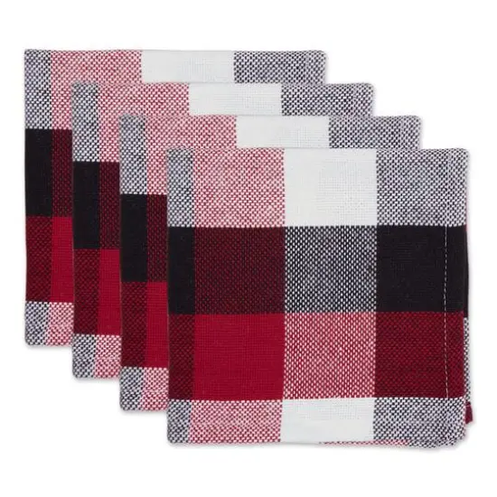 DII&reg; Tri-Color Check Dishcloths, 4ct. Cardinal Red {1}