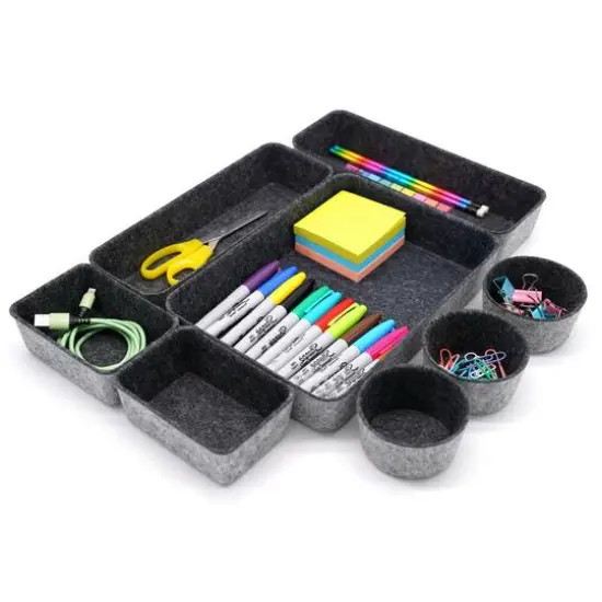 Welaxy 8 Piece Felt Round Cups & Trays Drawer Organizer Set Charcoal {1}