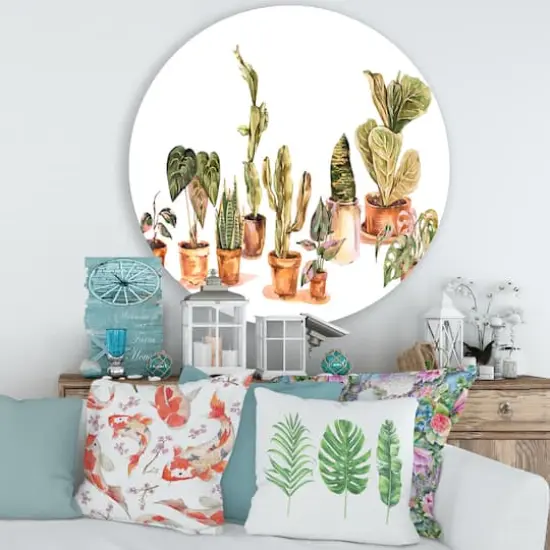 Designart - Indoor House Plants Urban Jungle I - Traditional Metal Circle Wall Art {4}