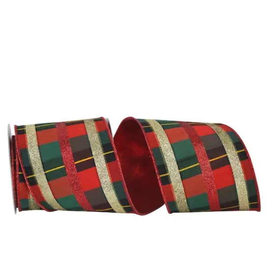 JAM Paper 4" x 5yd. Dupioni Wired Edge Deluxe Jordan Glitter Plaid Ribbon {1}