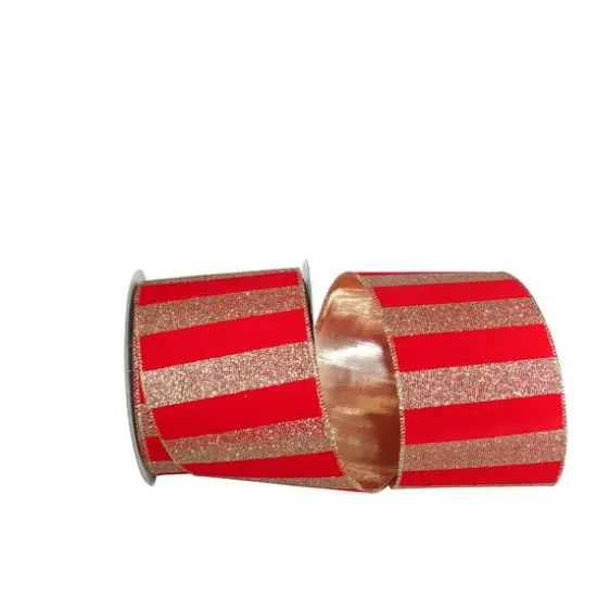 JAM Paper 4" x 10yd. Red & Gold Glitter Striped Wired Velvet Ribbon {1}