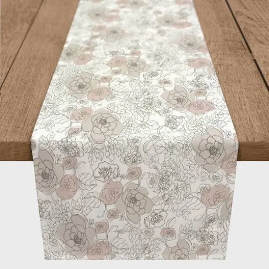 90" Multi Floral Cotton Twill Runner White {1}
