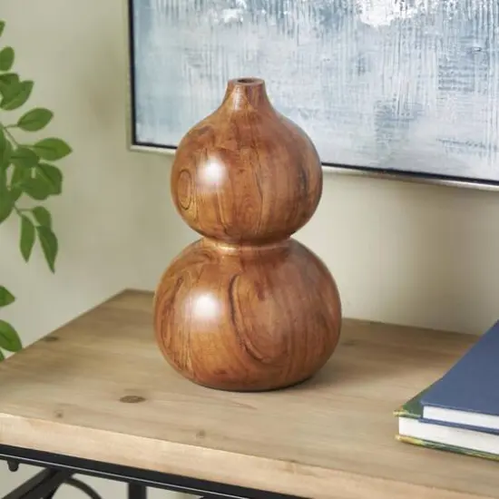 11" Brown Wood Bubble Vase with Natural Wood Grains {9}